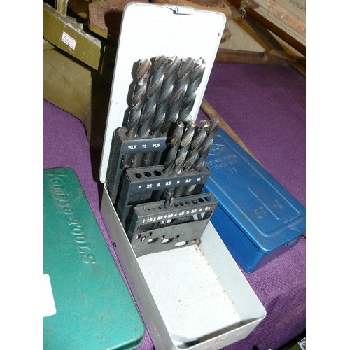 210 - 4 METAL BOXES OF DRILL BITS -  MITCO HIGH SPEED DRILL SET,  KAMASO TOOLS ETC