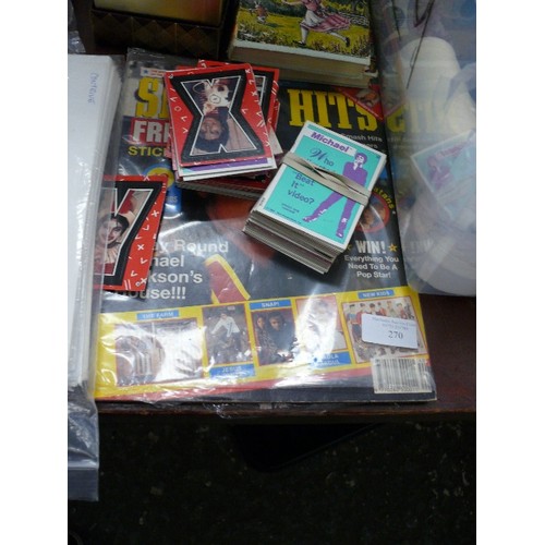 270 - A COLLECTION OF MICHAEL JACKSON TRADING CARDS AND SMASH HITS MAGAZINE WITH MICHAEL JACKSON ON THE CO... 