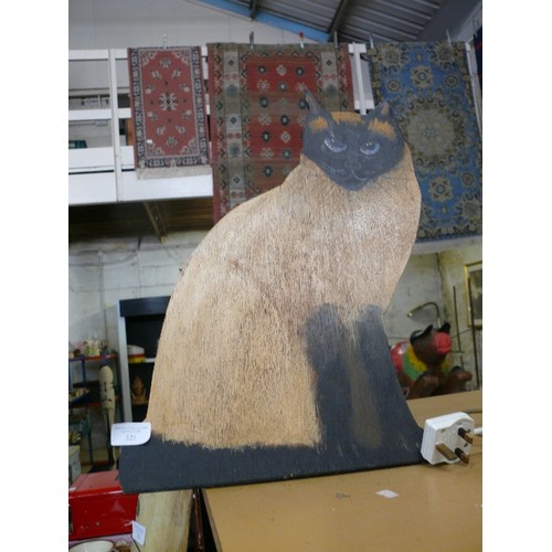 321 - A LARGE WOODEN CAT DUMMY BOARD WITH STAND