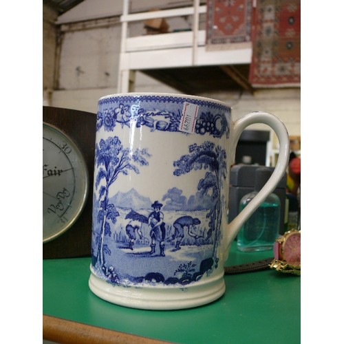 324 - A LARGE BLUE AND WHITE TANKARD AND 2 SMALLER BLUE AND WHITE MUGSALL MADE BY WADE POTTERIES FOR THE T... 