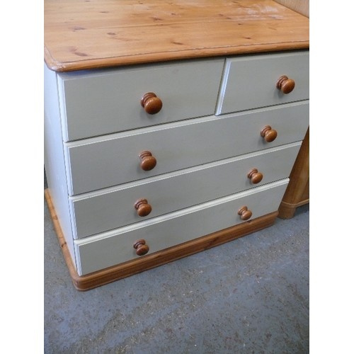 446 - A PINE 2 OVER 3 CHEST OF DRAWERS PARTIALLY PAINTED CREAM