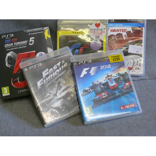 66 - A SELECTION OF PLAYSTATION 3 GAMES TO INCLUDE GRAN TURISMO 5, FAST AND FURIOUS SHOWDOWN, NEED FOR SP... 