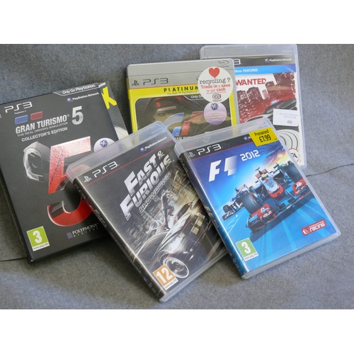66 - A SELECTION OF PLAYSTATION 3 GAMES TO INCLUDE GRAN TURISMO 5, FAST AND FURIOUS SHOWDOWN, NEED FOR SP... 