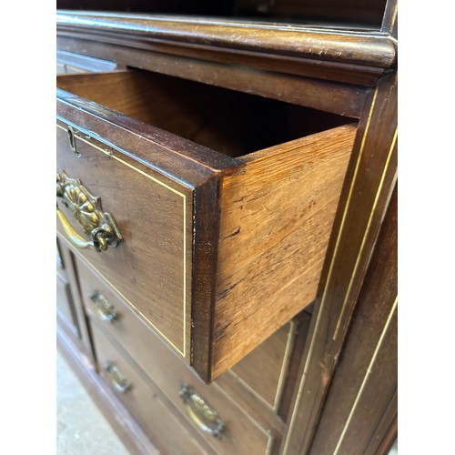 518 - Large Victorian Compactum Wardrobe with hanging rails, cupboard & drawers, inlaid with mask head det... 