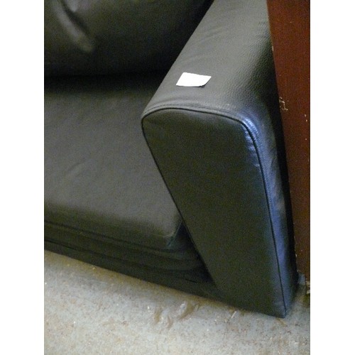 460 - A SMALL BLACK FAUX LEATHER 2 SEAT SOFA BED