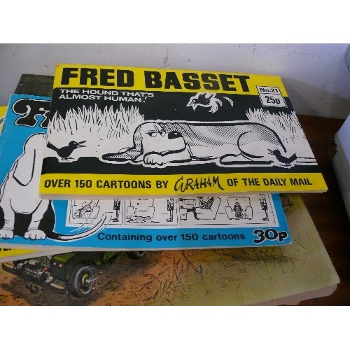 472 - 3 VINTAGE FRED BASSETT CARTOON BOOKS PLUS 3 VINTAGE GILES ANNUALS