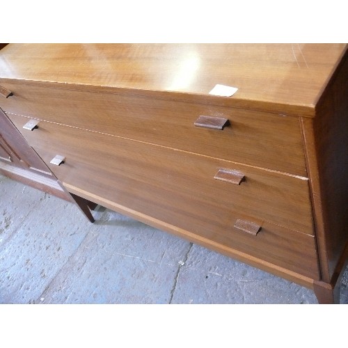 474 - A RETRO TEAK 3 DRAWER DRESSING TABLE WITH MIRROR