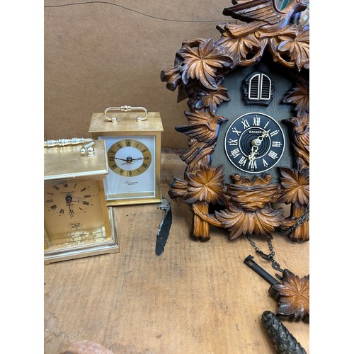 554 - BLACKFOREST WALL CLOCK BY KAISER AND TWO CARRIAGE CLOCKS BY TIMEMASTER