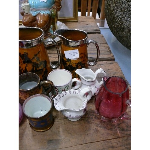 521 - Antique China & Glass inc s selection of 19th & early 20th Century pottery , raduated pair of Ridgwa... 