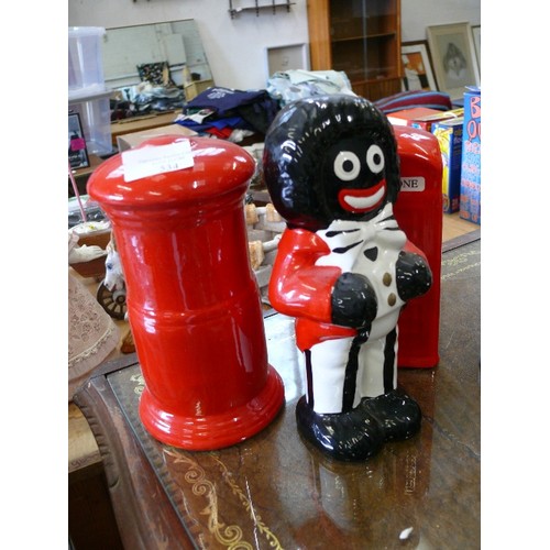 534 - 3 X CERAMIC MONEY BOXES INCLUDING A GOLLY, POST BOX AND TELEPHONE BOX