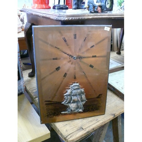 536 - COPPER CLOCK WITH SHIP DESIGN