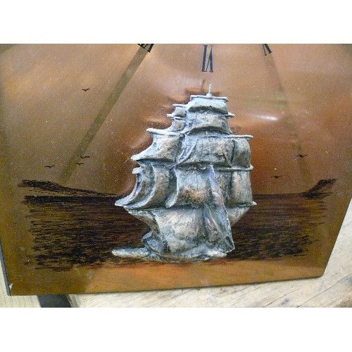 536 - COPPER CLOCK WITH SHIP DESIGN