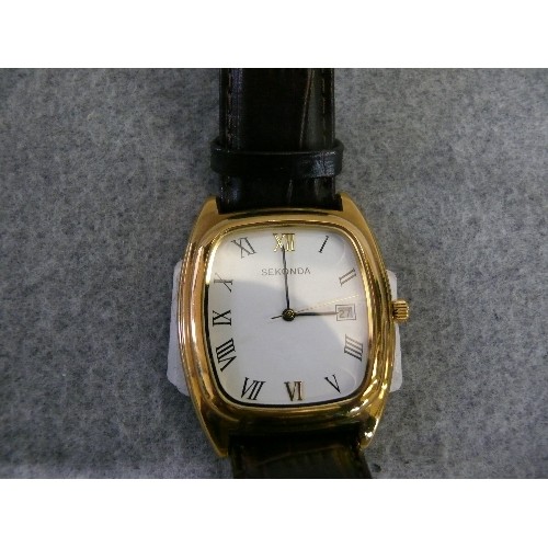 36 - A HARDLY WORN SEKONDA WITH DATE CLASSICAL GENT'S WATCH REAL LEATHER STRAP