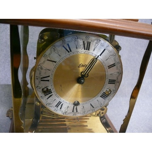 44 - VINTAGE SCHATZ GERMANY TRIPLE CHIME SKELETON CLOCK WITH GLASS COVER