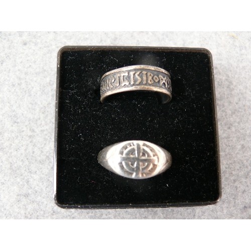 18 - 2 X STERLING SILVER RINGS INC ONE WITH ENGLISH HALLMARKS AND CELTIC CROSS DESIGN SIZE S