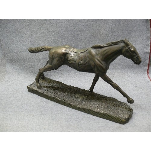 91 - HORSE IN ANTIQUED PEWTER EFFECT RESIN.