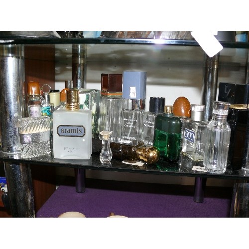 190 - COLLECTION  OF PERFUME BOTTLES - CHANEL, ARAMIS,  OBSESSION,  EAU SAUVAGE ETC.  NOTE - EMPTY BOTTLES