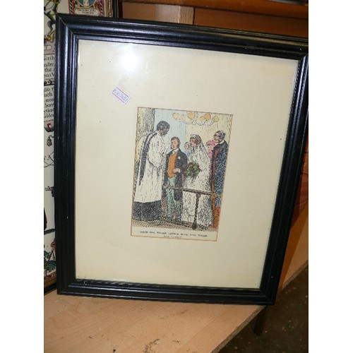 252 - A FRAMED AND GLAZED HUMEROUS WEDDING PRINT 'THINGS ONE WOULD RATHER HAVE LEFT UNSAID'