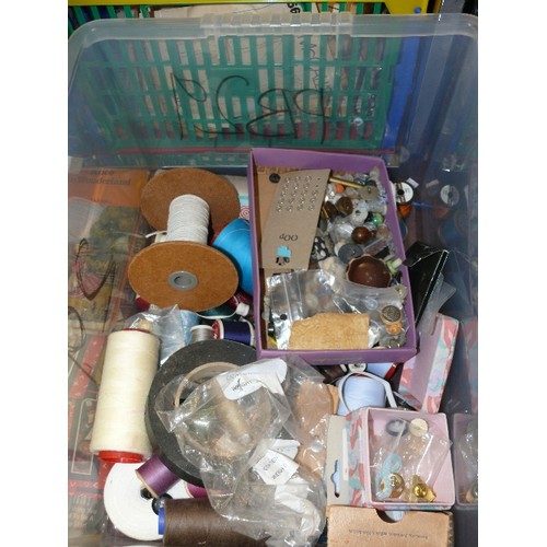 268 - A BOX OF VARIOUS SEWING ITEMS COTTONS AND BUTTONS