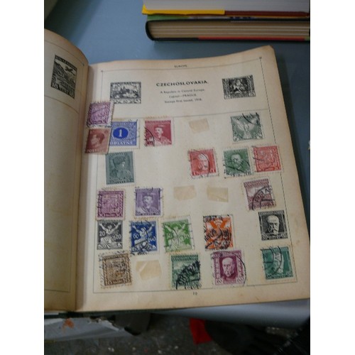 398 - A VINTAGE STAMP ALBUM WITH CONTENTS OF VARIOUS BRITISH AND WORLDWIDE STAMPS