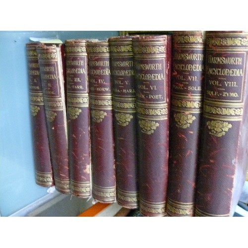 400 - A SET OF 8 VINTAGE LEATHERBOUND HARMSWORTH ENCYCLOPEDIAS