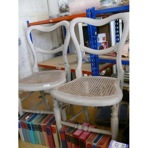 422 - A PAIR OF VINTAGE PAINTED CHAIRS WITH CANE SEATS