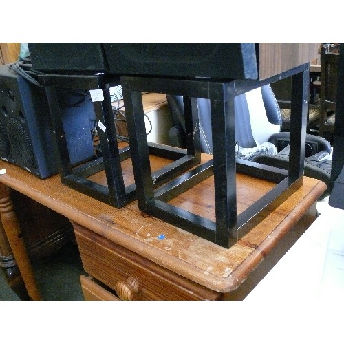 452 - A PAIR OF BLACK METAL SPEAKER STANDS