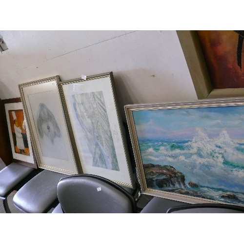 469 - A FRAMED OIL SEASCAPE SIGNED THEO SMITH, A FRAMED AND GLAZED WATERCOLOUR SIGNED M MARTEN AND 3 FRAME... 