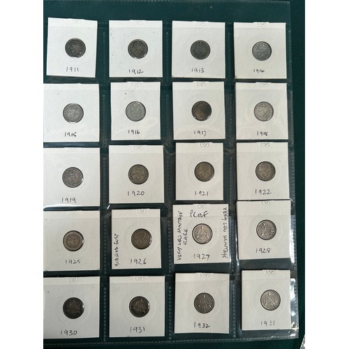 20 - A very good collection of threepence coins from 1911 to 1970, complete run to include a rare 1927 lo... 