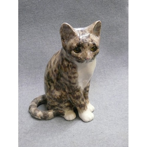 A WINSTANLEY TORTOISE SHELL CAT FIGURE WITH GLASS EYES SIGNED TO BASE