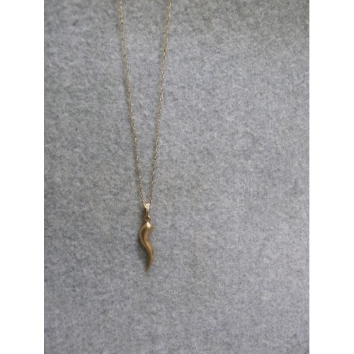 24 - A 9ct GOLD HORN OF PLENTY AND A 9ct GOLD CHAIN WEIGHT 1gr