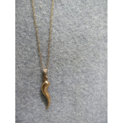 24 - A 9ct GOLD HORN OF PLENTY AND A 9ct GOLD CHAIN WEIGHT 1gr