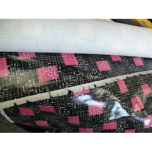 426 - A ROLL OF BLACK AND PINK VINYL COATED FABRIC