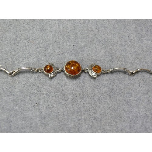 47 - A STUNNING HONEYCOMB AMBER WITH NORDIC STYLE SILVER WORK OF THIS OUTSTANDING BRACELET