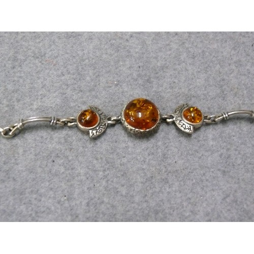 47 - A STUNNING HONEYCOMB AMBER WITH NORDIC STYLE SILVER WORK OF THIS OUTSTANDING BRACELET