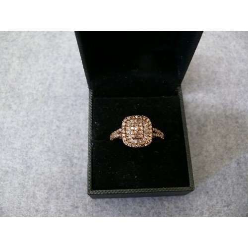 23 - A DIAMOND RING BY THE FAMOUS D`JOY JEWELLER, THE DIAMONDS ARE CHAMPAGNE ROUND MIXED No 60 DIAMONDS .... 