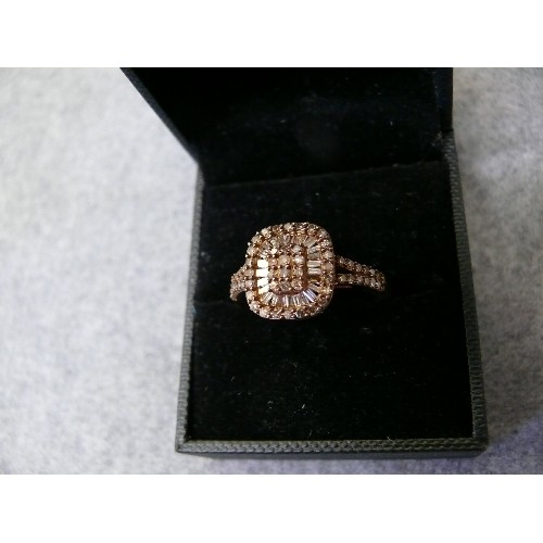 23 - A DIAMOND RING BY THE FAMOUS D`JOY JEWELLER, THE DIAMONDS ARE CHAMPAGNE ROUND MIXED No 60 DIAMONDS .... 