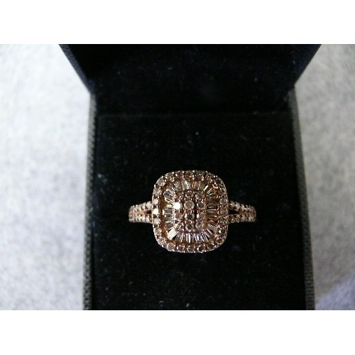 23 - A DIAMOND RING BY THE FAMOUS D`JOY JEWELLER, THE DIAMONDS ARE CHAMPAGNE ROUND MIXED No 60 DIAMONDS .... 