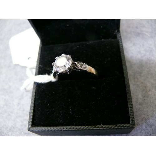 36 - A LOVELY 9CT GOLD SOLITAIRE ENGAGEMENT RING WITH WHITE STONE SIZE S WEIGHT 2.36 GR