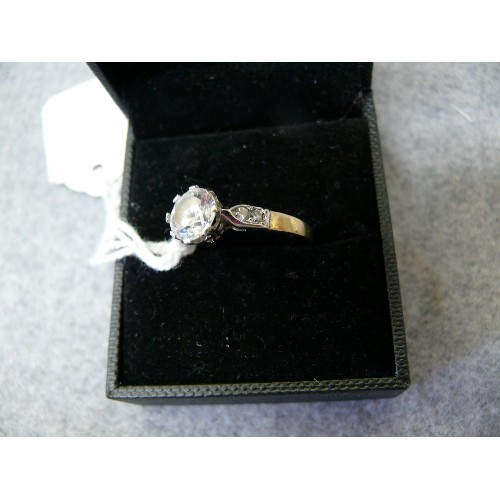 36 - A LOVELY 9CT GOLD SOLITAIRE ENGAGEMENT RING WITH WHITE STONE SIZE S WEIGHT 2.36 GR