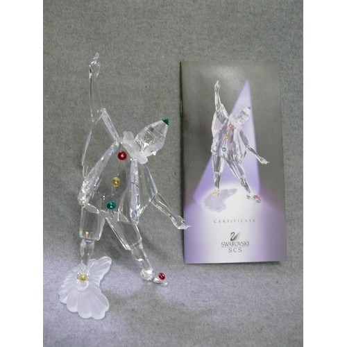 13 - A BEAUTIFUL SWAROVSKI CRYSTAL FIGURINE 'MASQUERADE PIERROT' WITH ORIGINAL BOX AND CERTIFICATE OF AUT... 