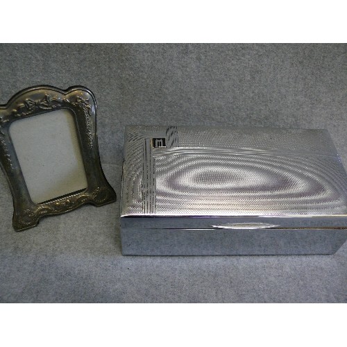 57 - A LARGE CHROME PLATED CIGARETTE BOX PLUS SILVER PLATE PHOTO FRAME