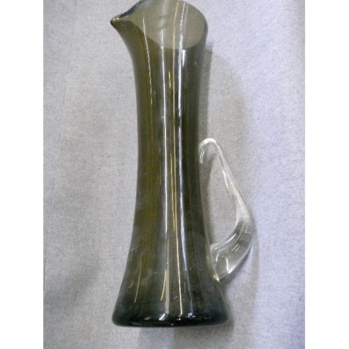 91 - A VERY NICE LARGE SMOKEY GLASS JUG