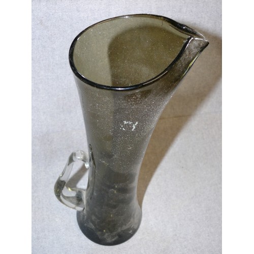 91 - A VERY NICE LARGE SMOKEY GLASS JUG