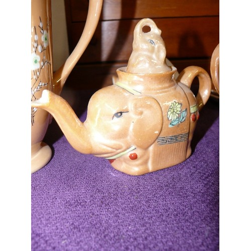 112 - A DECORATIVE CHINESE LUSTRE TEASET TO INCLUDE AN UNUSUAL ELEPHANT TEAPOT