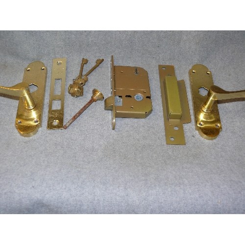 143 - BRASS LOCKS AND DOOR HANDLES ETC