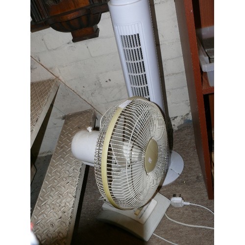 158 - A TOWER FAN AND A DESK FAN