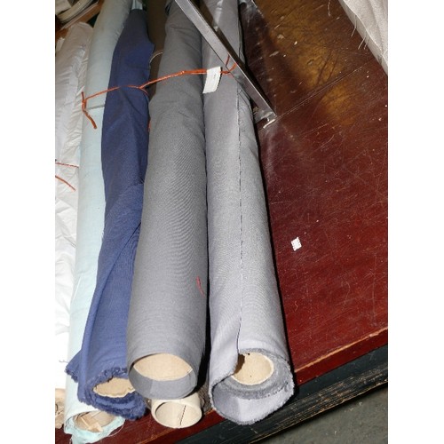 266 - 3 PART ROLLS OF FABRIC, LIGHT GREY, MID GREY AND BROWN