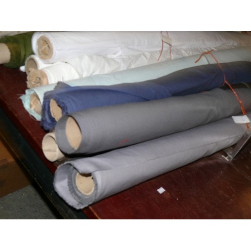 266 - 3 PART ROLLS OF FABRIC, LIGHT GREY, MID GREY AND BROWN