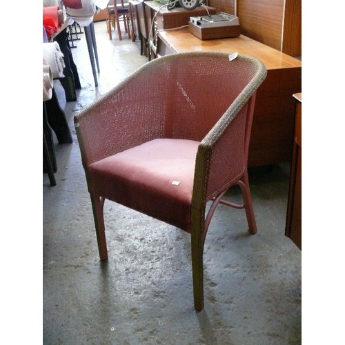 446 - A SMALL PINK LLOYD LOOM STYLE BEDROOM CHAIR